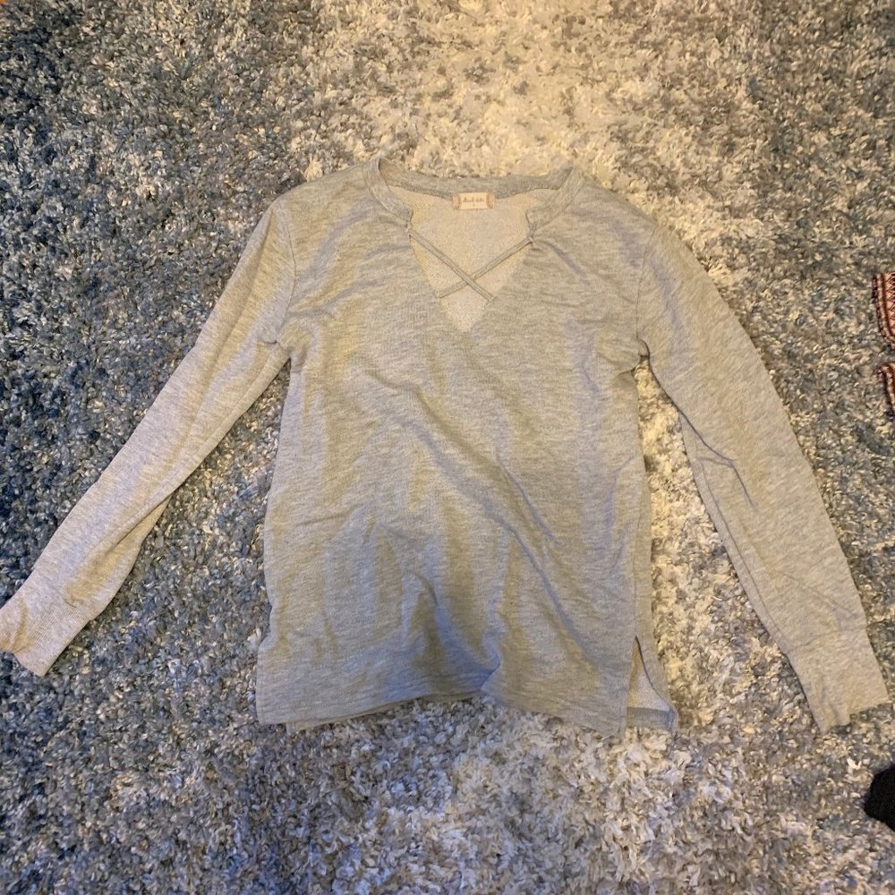 Grey strappy v neck sweater
